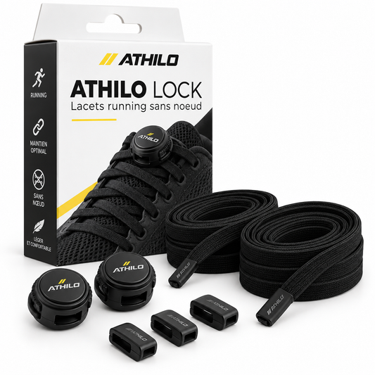 ATHILO LOCK lacets running sans noeud noirs avec packaging